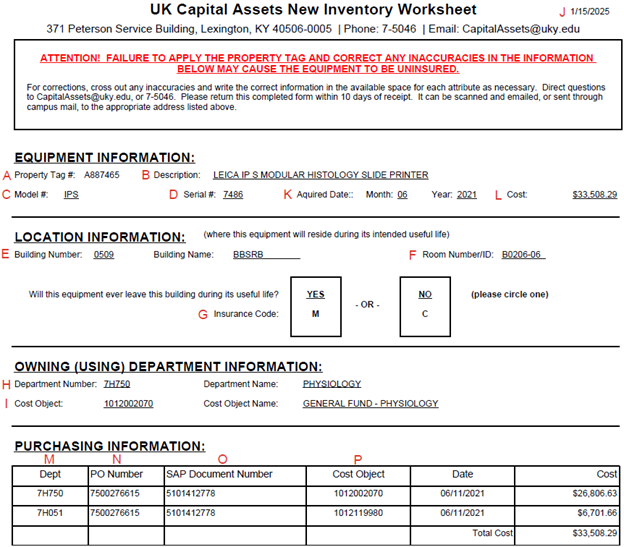 Capital Assets Inventory Worksheet
